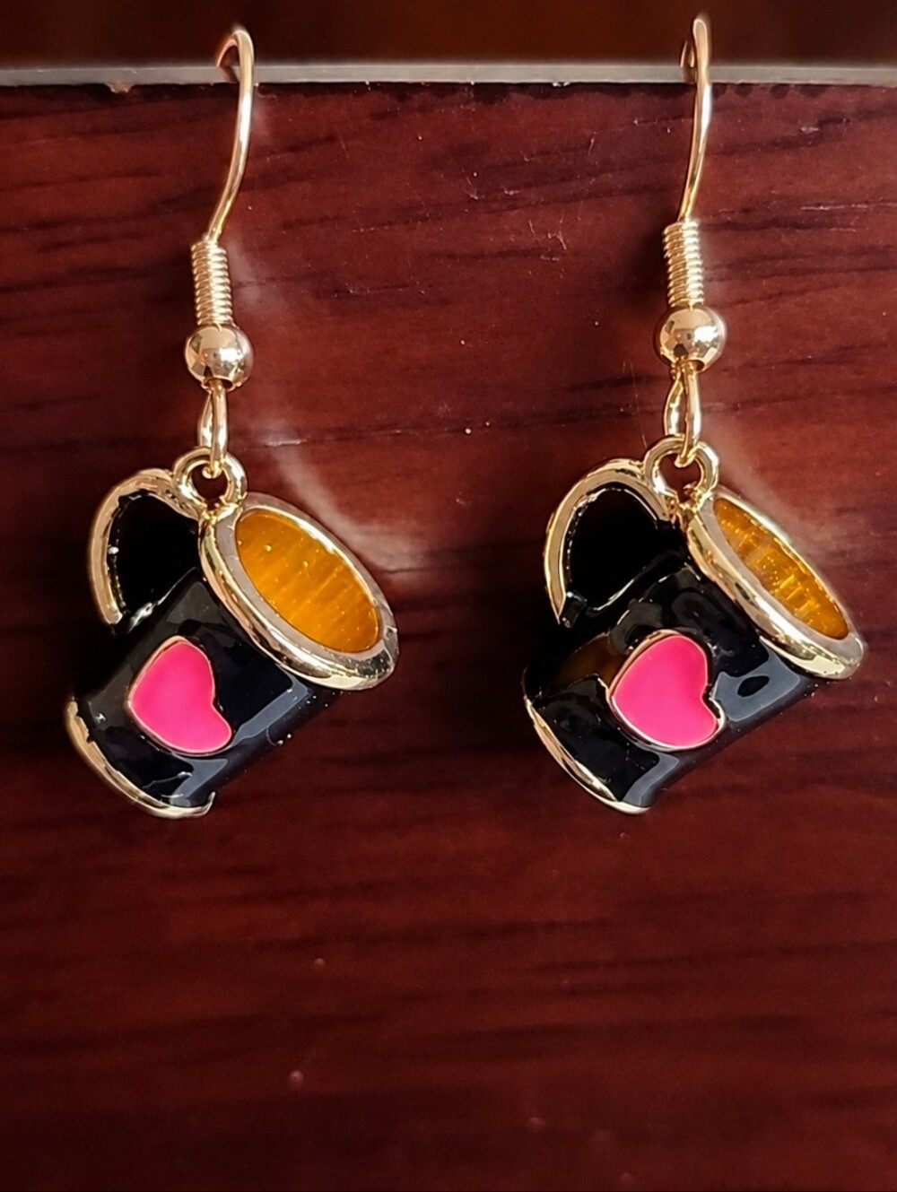 I Love Coffee Mug Earrings 925 Silver Posts Gold  Mugs With Heart